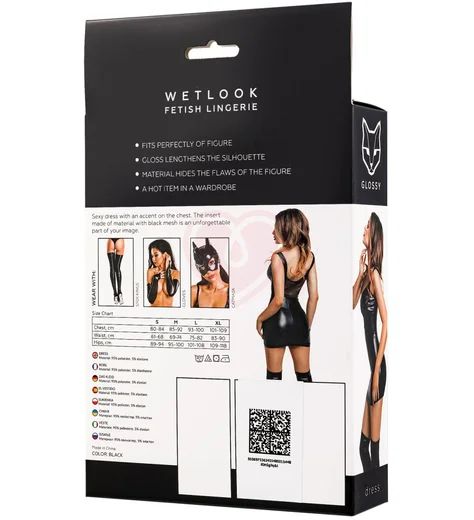 Платье с прозрачной сеточкой Glossy Rimma из материала Wetlook чёрное фото 5