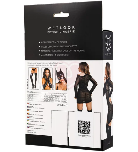 Сетчатое платье с лифом и трусиками Glossy Sheril из материала Wetlook чёрный фото 5