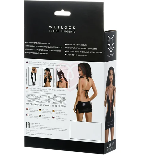 Платье с красной шнуровкой Glossy Julie из материала Wetlook чёрное фото 5