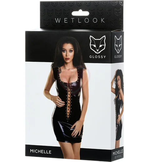 Платье с заклёпками Glossy Michelle из материала Wetlook чёрное фото 6