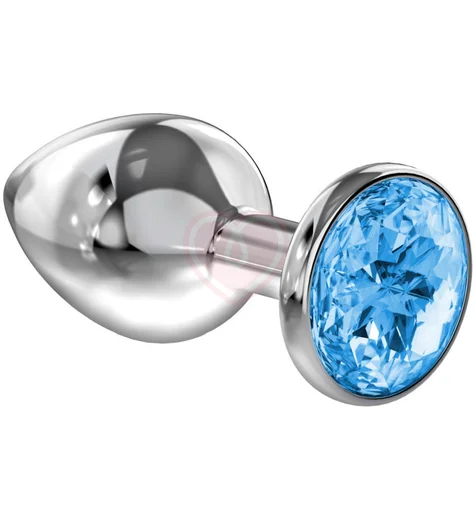 Анальная пробка с голубым кристаллом Diamond Sparkle Large серебро фото 1