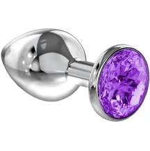 Анальная пробка с фиолетовым кристаллом Diamond Sparkle Large серебро