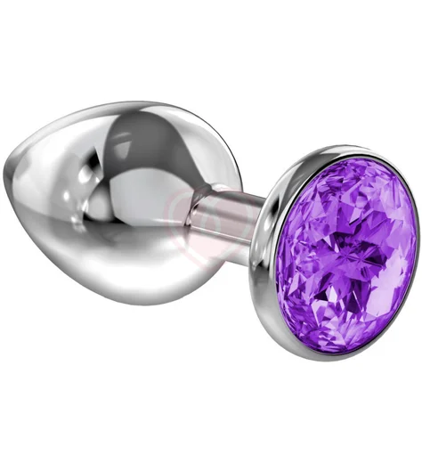 Анальная пробка с фиолетовым кристаллом Diamond Sparkle Large серебро фото 1