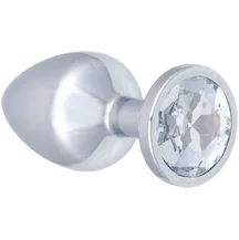 Анальная пробка с прозрачным кристаллом Diamond Sparkle Large серебро