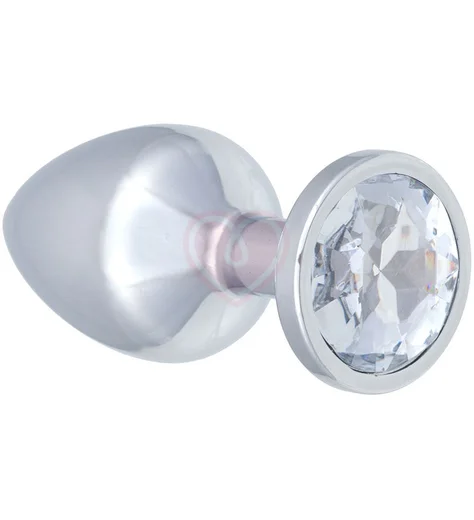 Анальная пробка с прозрачным кристаллом Diamond Sparkle Large серебро фото 1