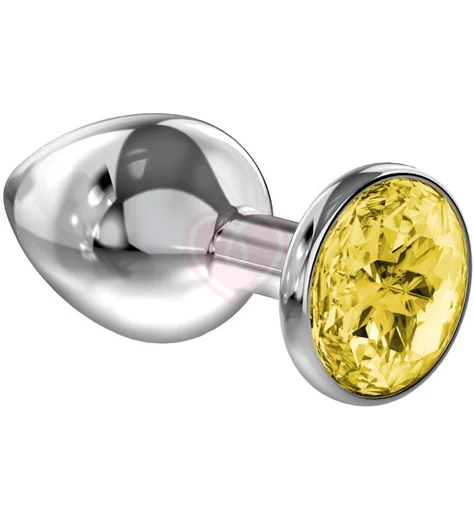 Анальная пробка с жёлтым кристаллом Diamond Clear Sparkle Small серебро фото 1