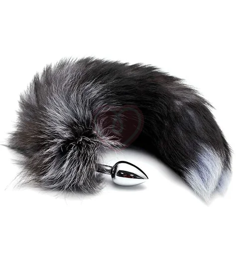Анальная пробка Alive Black And White Fox Tail S с пушистым хвостом фото 2