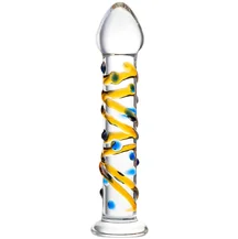 Стеклянный фаллоимитатор с жёлтой спиралью Sexus Glass прозрачный