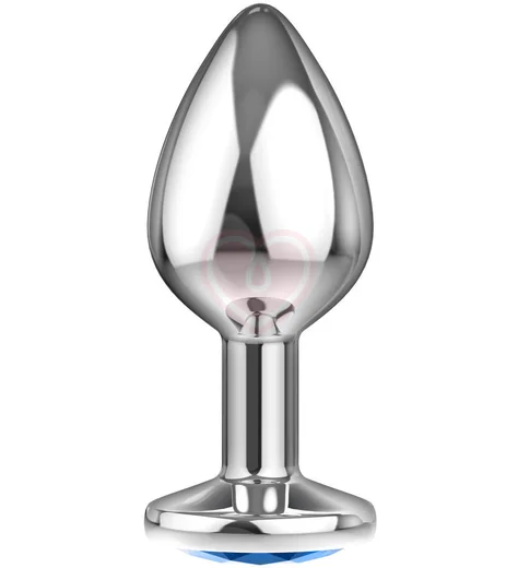 Анальная пробка с голубым кристаллом Diamond Sparkle Large серебро фото 2