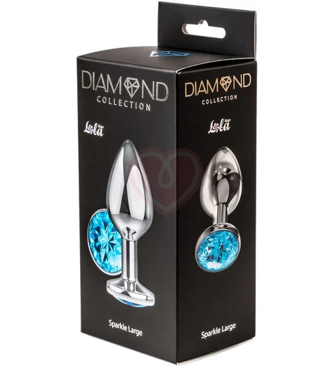 Анальная пробка с голубым кристаллом Diamond Sparkle Large серебро фото 4