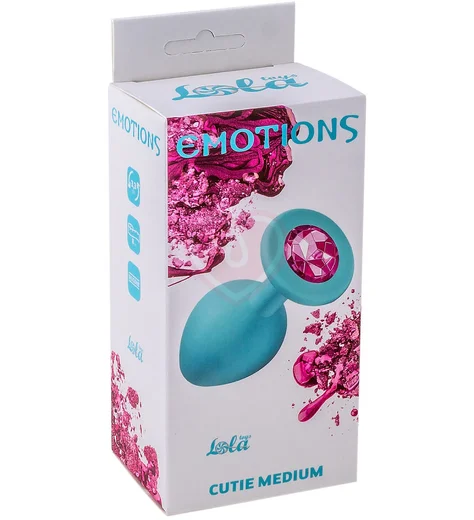 Средняя анальная пробка Emotions Cutie Medium бирюзовая с розовым кристаллом фото 3