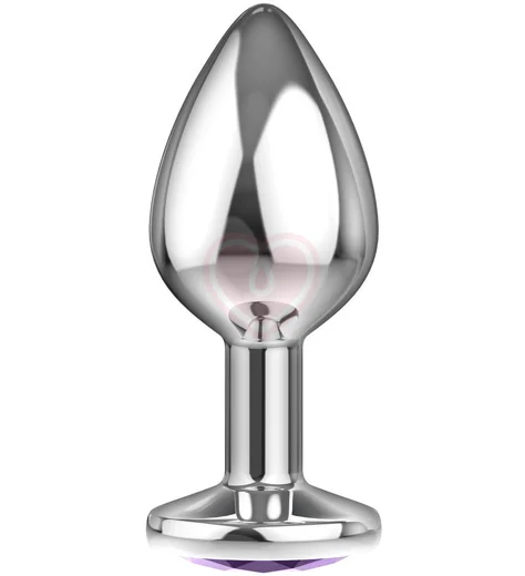Анальная пробка с фиолетовым кристаллом Diamond Sparkle Large серебро фото 2