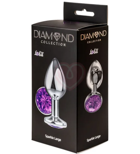 Анальная пробка с фиолетовым кристаллом Diamond Sparkle Large серебро фото 4