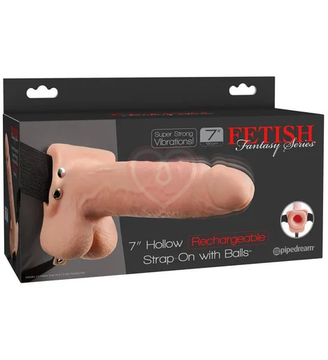 Полый реалистичный фаллопротез с вибрацией Hollow Rechargeable Strap-on with Balls 20 см телесный фото 6