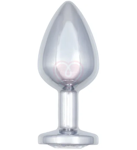 Анальная пробка с прозрачным кристаллом Diamond Sparkle Large серебро фото 2