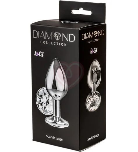 Анальная пробка с прозрачным кристаллом Diamond Sparkle Large серебро фото 3