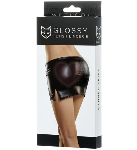 Мини-юбка с разрезами по бокам Glossy Camren из материала Wetlook чёрная фото 4