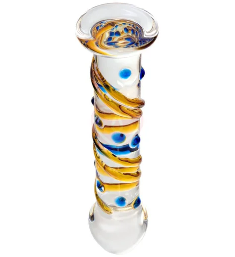 Стеклянный фаллоимитатор с жёлтой спиралью Sexus Glass прозрачный фото 2