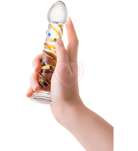 Стеклянный фаллоимитатор с жёлтой спиралью Sexus Glass прозрачный фото 3
