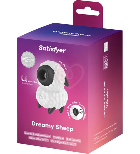 Вакуумно-волновой стимулятор клитора с вибрацией Satisfyer Dreamy Sheep чёрный с белым фото 5