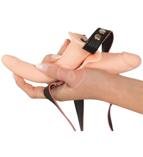 Гладкий двухсторонний страпон с вибрацией на ремешках Vibrating Double Strap-On фото 5
