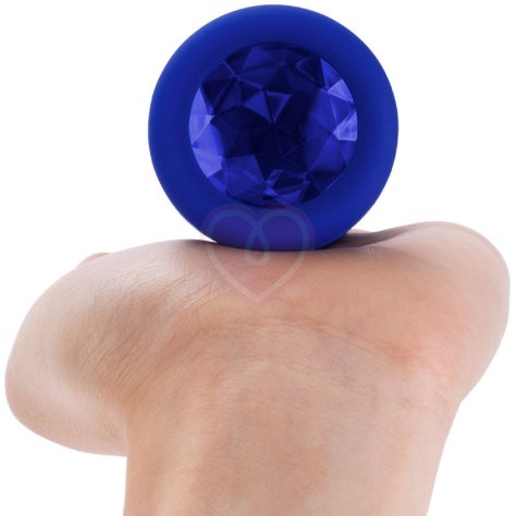 Вибропробка b-Vibe Vibrating Jewel Plug L/XL с кристаллом и пультом синяя фото 5