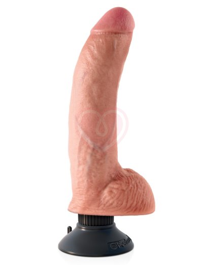 Гнущийся вибратор реалистик на присоске с мошонкой King Cock Vibrating 18 см телесный фото 3