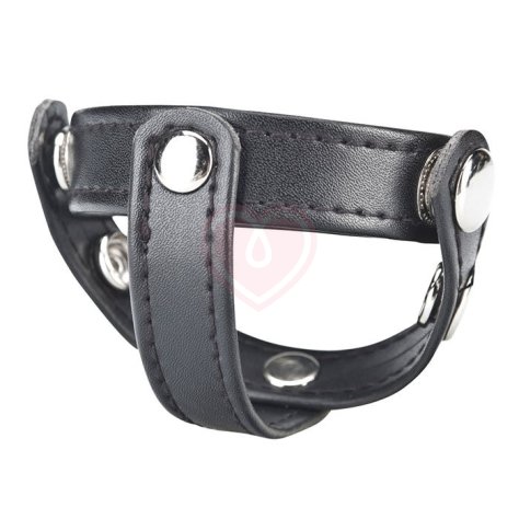 Кожаное кольцо на член с разделителем мошонки T-Style Cock Ring фото 3