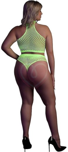 Комплект с топом и трусиками Ouch Glow Plus size светящийся в темноте зеленый неон фото 2