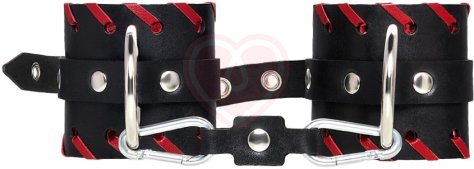 Наручники с красной окантовкой Pecado BDSM черные фото 3