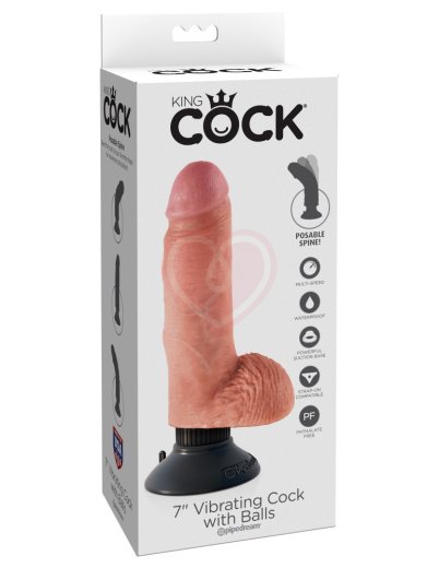 Гнущийся вибратор реалистик на присоске с мошонкой King Cock Vibrating 14 см телесный фото 4