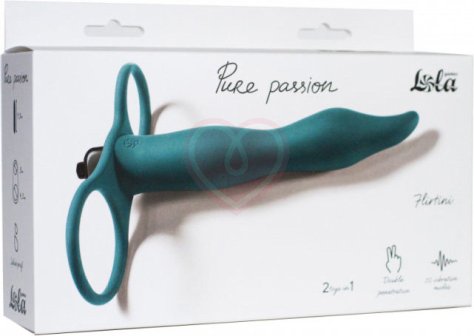 Вибронасадка для двойного проникновения с двумя кольцами Pure Passion Flirtini 16 см зелёная фото 3