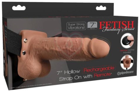 Полый реалистичный фаллопротез с вибрацией Hollow Rechargeable Strap-on with Balls 20 см мулат фото 7