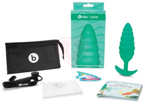 Ребристая вибропробка b-Vibe Twist Texture Plug зелёная фото 5