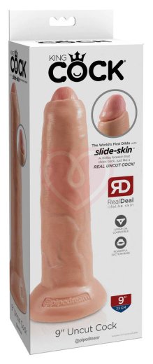 Фаллоимитатор King Cock Uncut с подвижной крайней плотью 23 см телесный фото 4