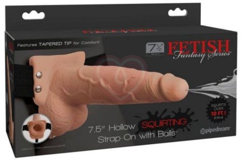 Полый страпон с функцией эякуляции Hollow Squirting Strap-On with Balls Flesh 21 см телесный фото 4
