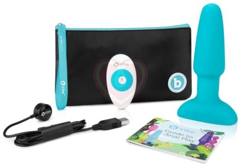 Анальная вибропробка с ротацией b-Vibe Rimming 2 голубая фото 4