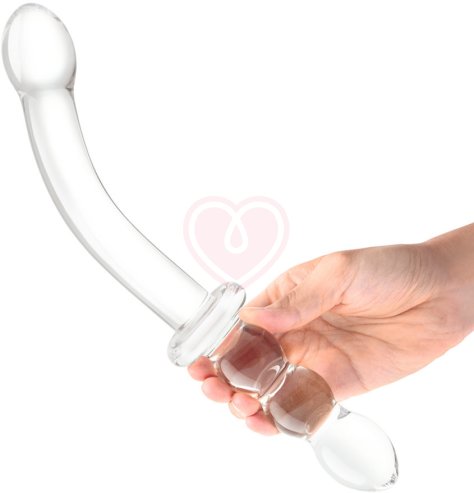 Стеклянный двусторонний фаллоимитатор Girthy Ribbed G-Spot Glass прозрачный фото 3