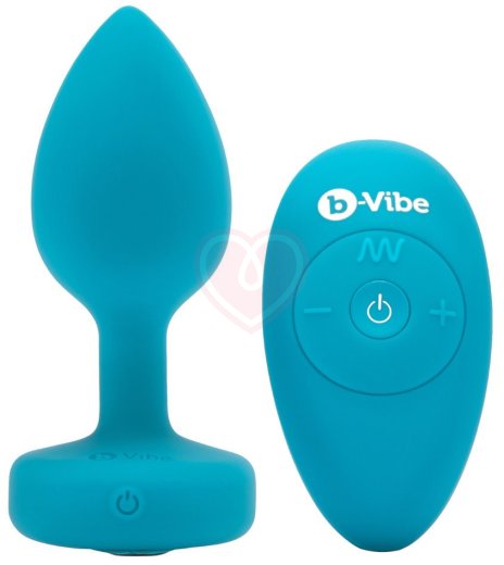 Маленькая вибропробка b-Vibe Vibrating Jewel Plug с кристаллом и пультом бирюзовая фото 7
