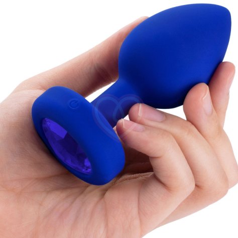 Вибропробка b-Vibe Vibrating Jewel Plug L/XL с кристаллом и пультом синяя фото 3