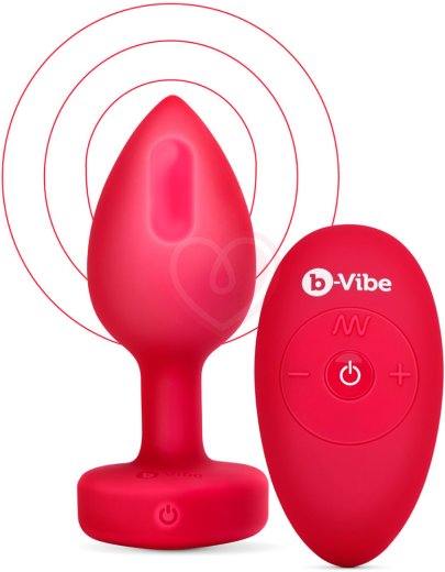 Анальная пробка с кристаллом сердцем и вибрацией b-Vibe Heart Shape Jewel Plug M/L красная фото 7