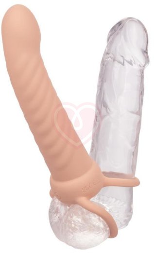 Насадка для двойного проникновения с вибрацией Ribbed Dual Penetrator рельефная телесная фото 3