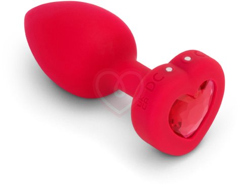 Анальная пробка с кристаллом сердцем и вибрацией b-Vibe Heart Shape Jewel Plug M/L красная фото 6