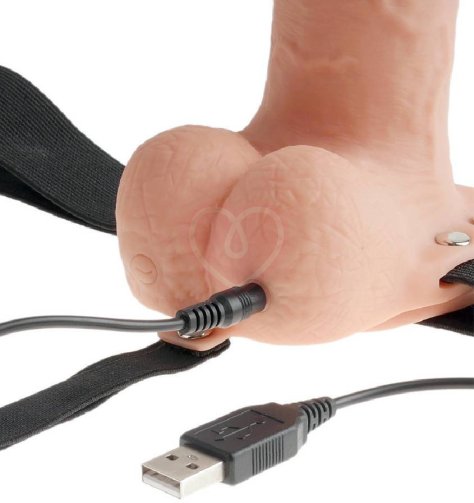Полый реалистичный фаллопротез с вибрацией Hollow Rechargeable Strap-on with Balls 20 см телесный фото 4