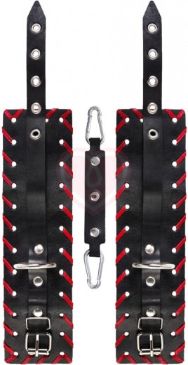 Двухслойные ножные оковы с красной окантовкой Pecado BDSM черные фото 6