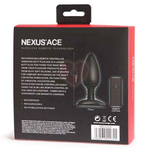 Анальная пробка с дистанционным пультом Nexus Ace Butt Plug M чёрная фото 2