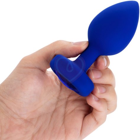 Вибропробка b-Vibe Vibrating Jewel Plug L/XL с кристаллом и пультом синяя фото 4