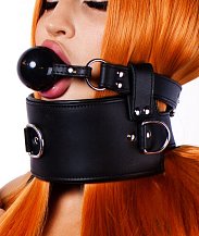 Кожаный ошейник с кляпом Scandal чёрный