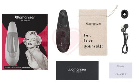 Бесконтактный клиторальный стимулятор Womanizer Classic 2 Marilyn Monroe чёрный мрамор фото 3