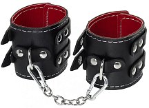Наручники с двумя ремнями и красной подкладкой Pecado BDSM черные